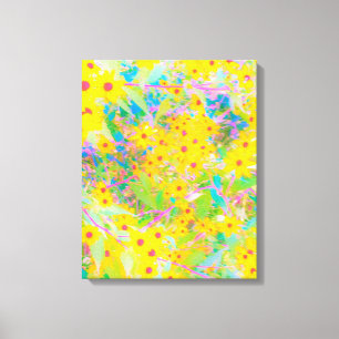 Pretty Yellow and Red Flowers with Turquoise Canvas Print