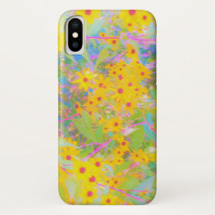 Pretty Yellow and Red Flowers with Turquoise iPhone X Case