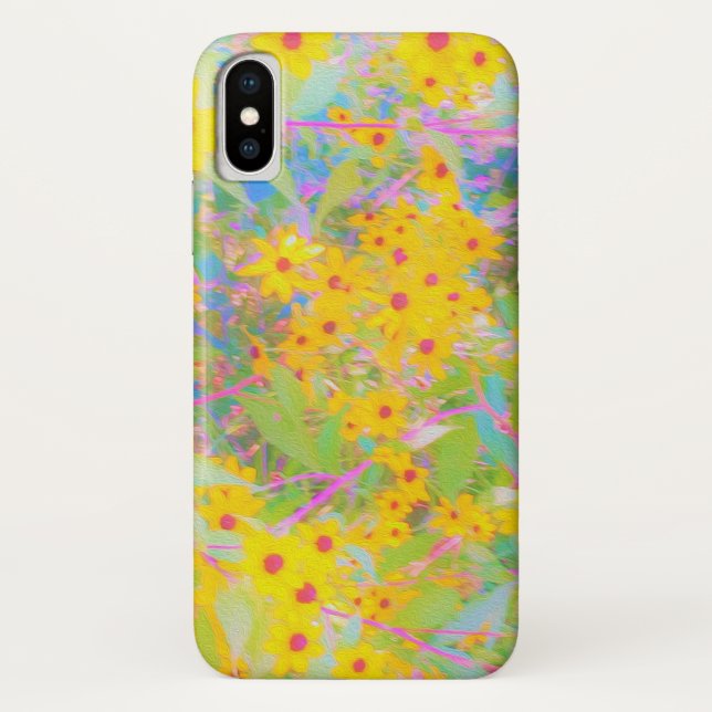 Pretty Yellow and Red Flowers with Turquoise Case-Mate iPhone Case (Back)