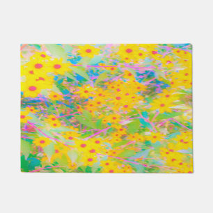Pretty Yellow and Red Flowers with Turquoise Doormat