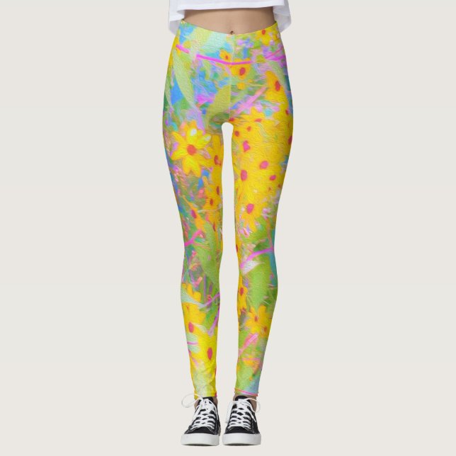 Pretty Yellow and Red Flowers with Turquoise Leggings (Front)