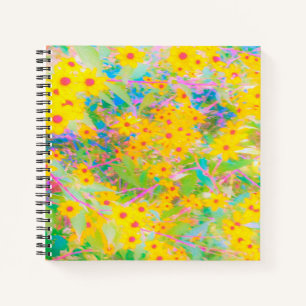 Pretty Yellow and Red Flowers with Turquoise Notebook