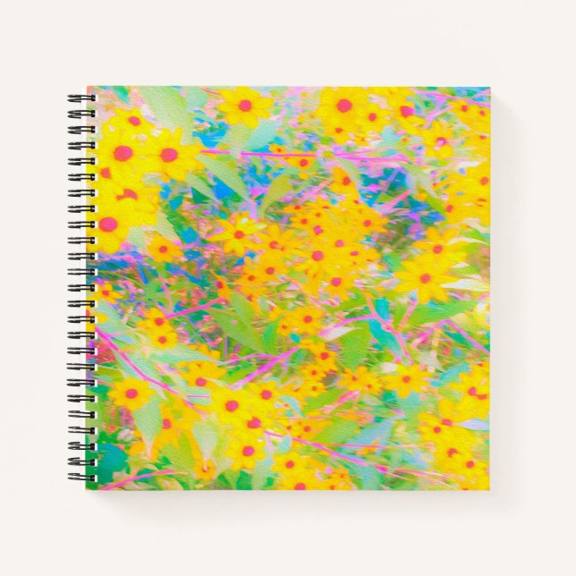 Pretty Yellow and Red Flowers with Turquoise Notebook (Front)