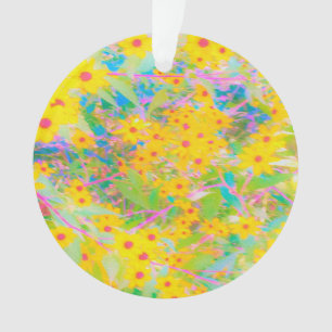 Pretty Yellow and Red Flowers with Turquoise Ornament