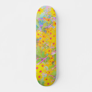 Pretty Yellow and Red Flowers with Turquoise Skateboard