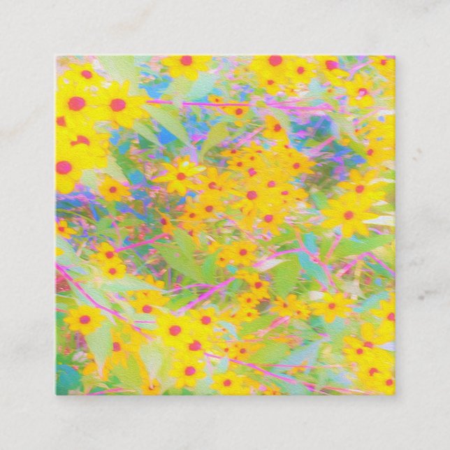 Pretty Yellow and Red Flowers with Turquoise Square Business Card (Front)