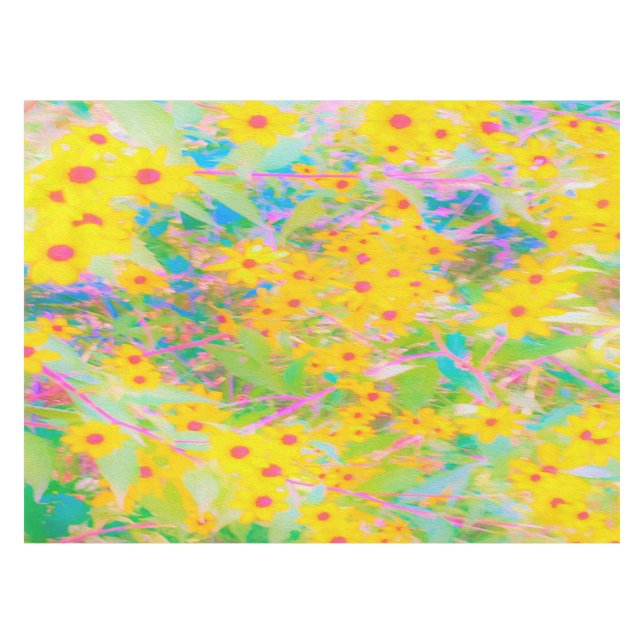 Pretty Yellow and Red Flowers with Turquoise Tablecloth (Front (Horizontal))