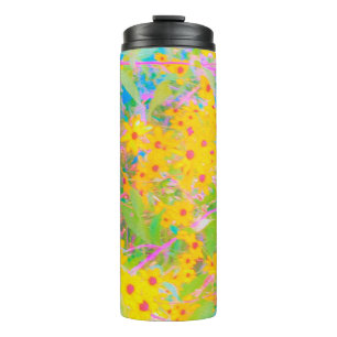 Pretty Yellow and Red Flowers with Turquoise Thermal Tumbler
