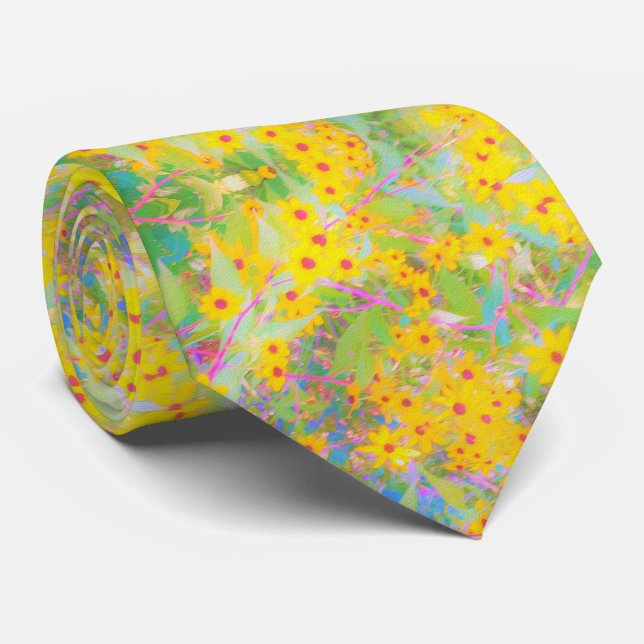 Pretty Yellow and Red Flowers with Turquoise Tie (Rolled)