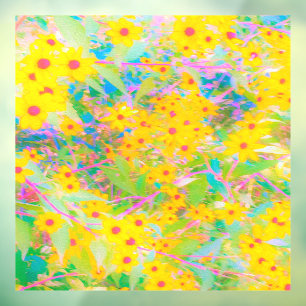 Pretty Yellow and Red Flowers with Turquoise Window Cling