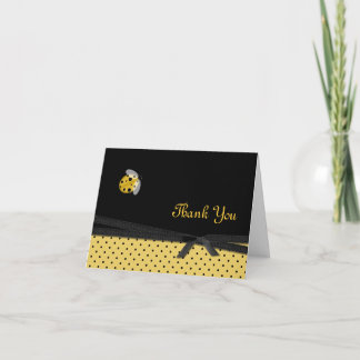 Pretty Yellow & Black Ladybug Thank You Card