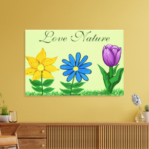 Pretty Yellow Blue Purple Floral Garden Canvas