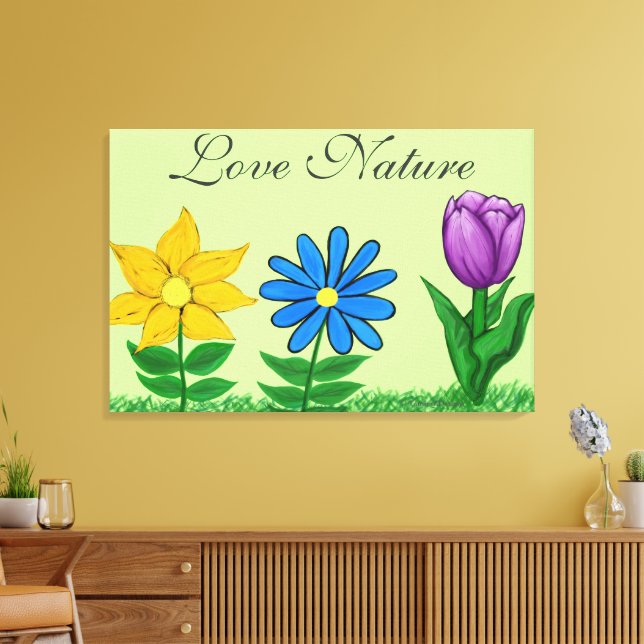 Pretty Yellow Blue Purple Floral Garden Canvas (Insitu(LivingRoom))