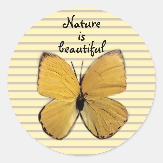 Pretty Yellow Butterfly Classic Round Sticker (Front)