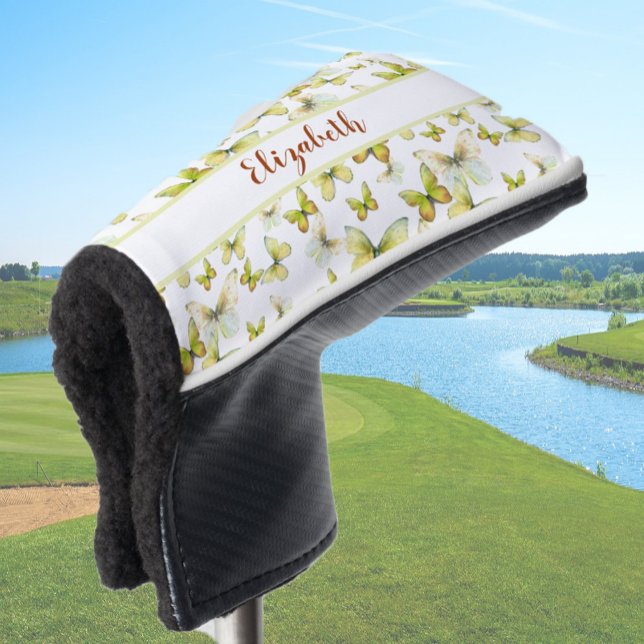 Pretty yellow butterfly with custom name ladies  golf head cover (Creator Uploaded)