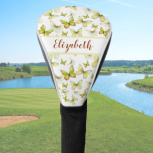 Pretty yellow butterfly with custom name ladies golf head cover