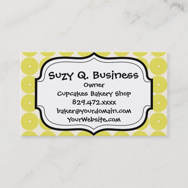 Pretty Yellow Circles Patterns Summer Citrus Business Card (Front)