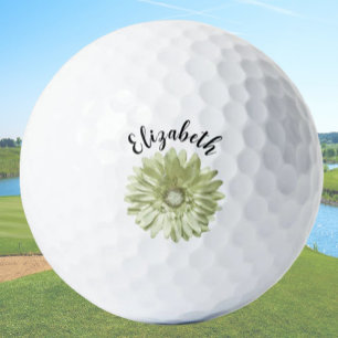 Pretty yellow daisy flower custom name ladies golf balls
