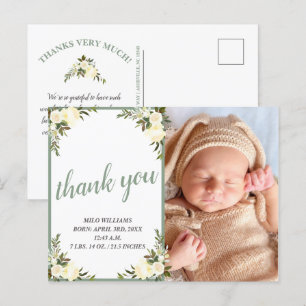 Pretty Yellow Floral Baby Shower Thank You Photo Postcard