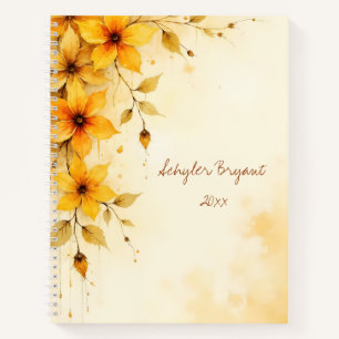 Pretty Yellow Floral Botanical Watercolor Notebook