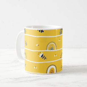 Pretty Yellow Floral Rainbow Pattern Coffee Mug