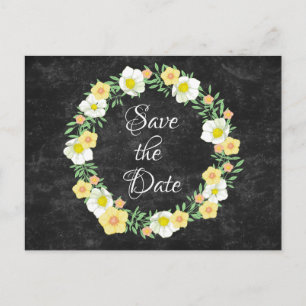 Pretty Yellow Floral Save the Date Wreath Announcement Postcard