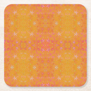 Pretty Yellow Floral Square Paper Coaster