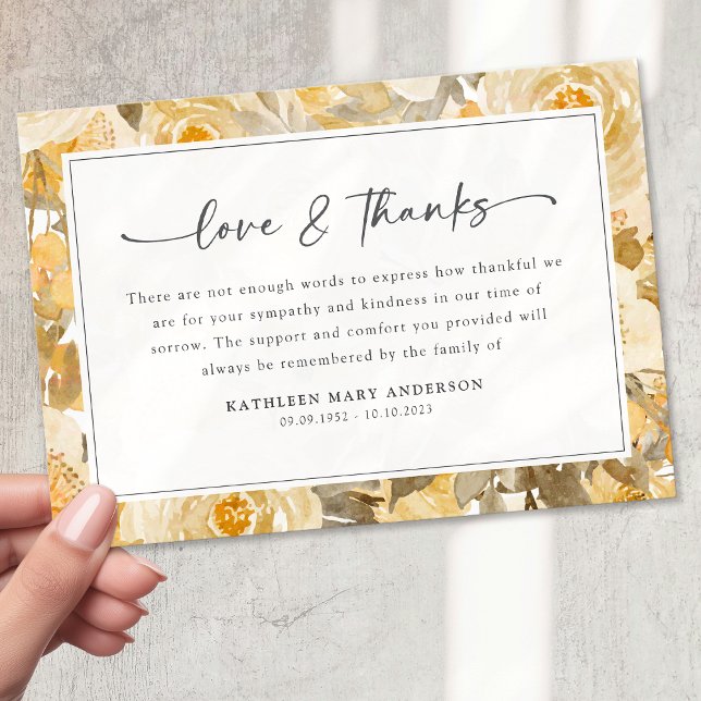 Pretty Yellow Floral Sympathy Funeral Thank You Card (Creator Uploaded)
