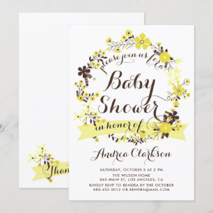 Pretty Yellow Floral Wreath Baby Shower Invitation