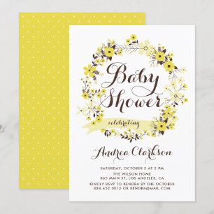 Pretty Yellow Floral Wreath Summer Baby Shower Invitation