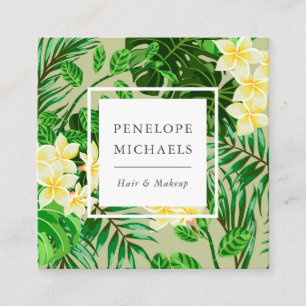 Pretty Yellow Flowers and Green Palms Square Business Card