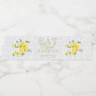 Pretty Yellow Flowers - Eat, Drink and Be Married Water Bottle Label