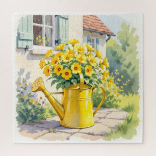 Pretty Yellow Flowers in Watering Can Jigsaw Puzzle