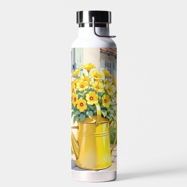 Pretty Yellow Flowers in Watering Can Water Bottle (Left)