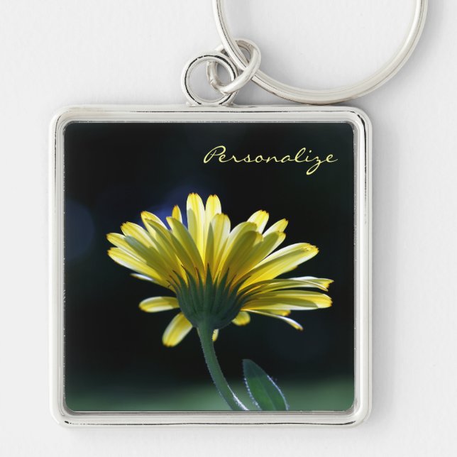 Pretty Yellow Gerber Daisy Flower With Name Key Ring (Front)