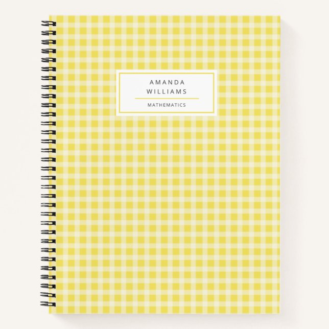 Pretty Yellow Gingham Plaid Personalised Noteb Notebook (Front)