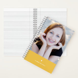Pretty Yellow Heart and Photo with Name Notebook