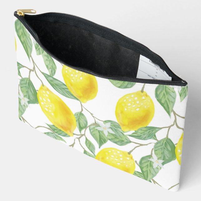Pretty Yellow Lemons Accessory Pouch (Open)