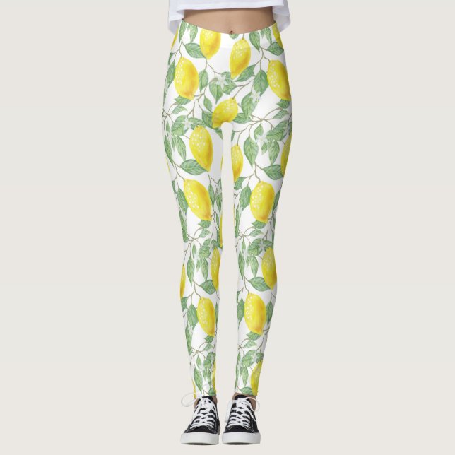 Pretty Yellow Lemons Leggings (Front)