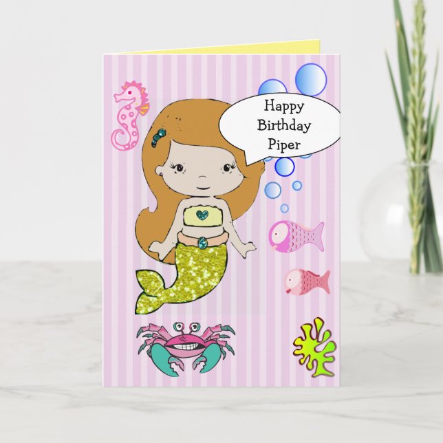 Pretty Yellow Mermaid Happy Birthday Card (Front)