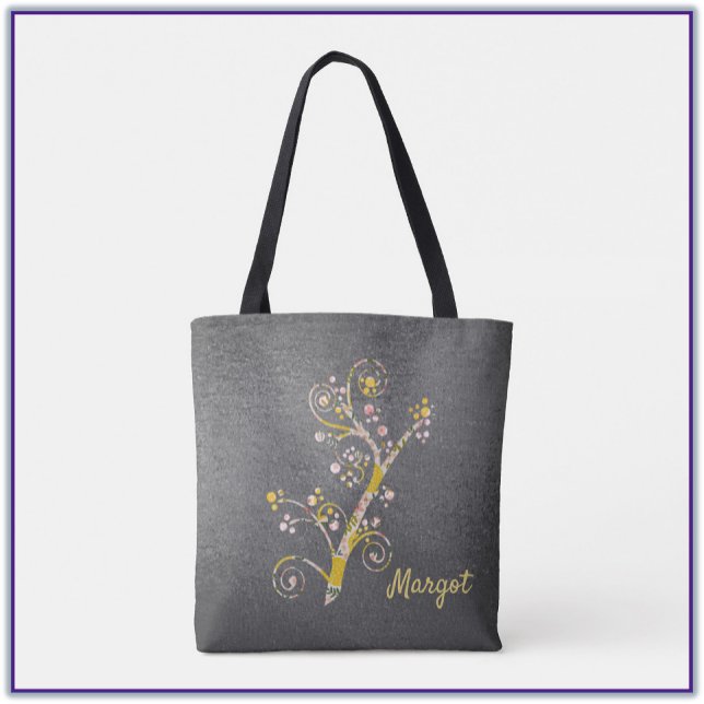 Pretty Yellow Pink and Grey Cherry Blossom Tote Ba Bag (Creator Uploaded)