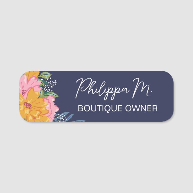 Pretty Yellow Pink Flowers Name In Script Tag (Front)