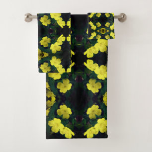 Pretty Yellow Primrose Flowers Abstract Pattern   Bath Towel Set