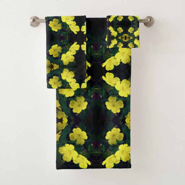 Pretty Yellow Primrose Flowers Abstract Pattern   Bath Towel Set (Insitu)