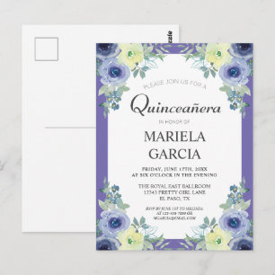 Pretty Yellow Purple Floral Quinceañera Birthday   Postcard