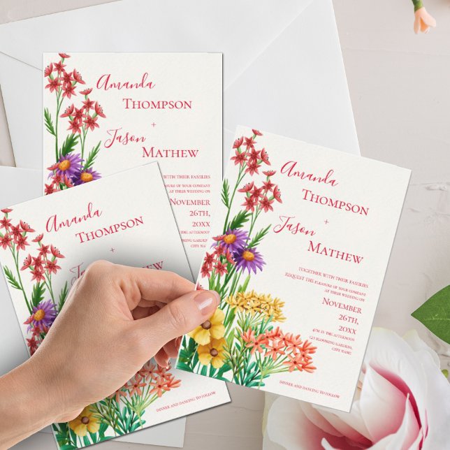 Pretty Yellow Purple Orange Wildflowers Wedding  Postcard (Creator Uploaded)