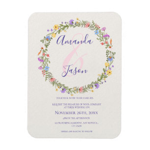 Pretty Yellow Purple Wildflowers Wreath Wedding Magnet