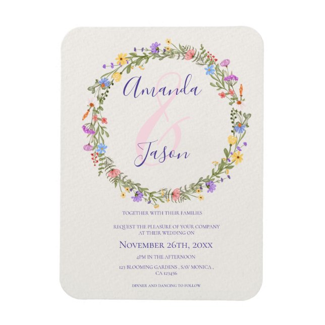 Pretty Yellow Purple Wildflowers Wreath Wedding  Magnet (Vertical)