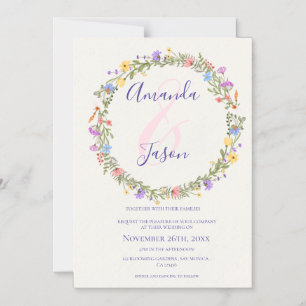 Pretty Yellow Purple Wildflowers Wreath Wedding  Magnetic Invitation