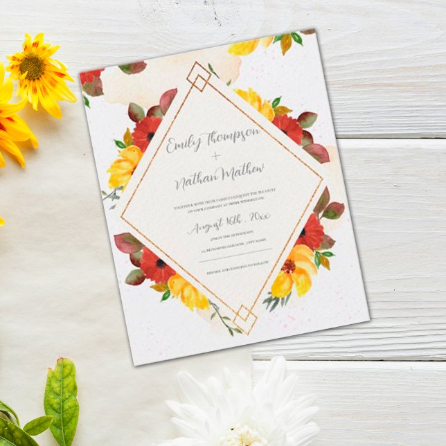 Pretty Yellow Red Rustic Watercolor Floral Wedding (Creator Uploaded)
